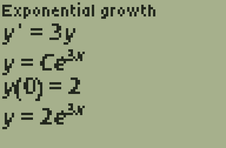Differential equations, rendered TI-84 screen, page 1
