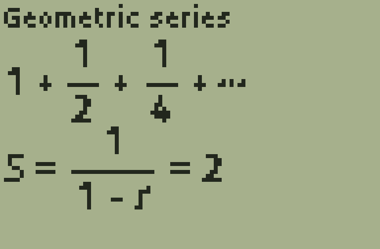 Infinite series, rendered TI-84 screen, page 1